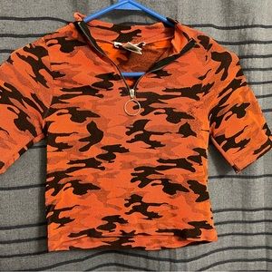 Black and orange camo crop top